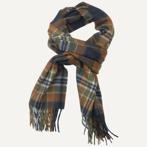 Navy & Brown Plaid Cashmere Scarf