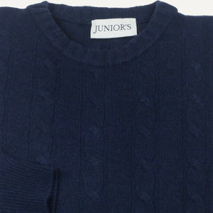 Navy Wool & Cashmere Cable Crewneck Sweater