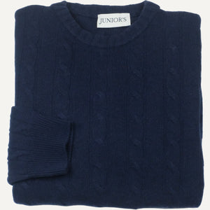 Navy Wool & Cashmere Cable Crewneck Sweater