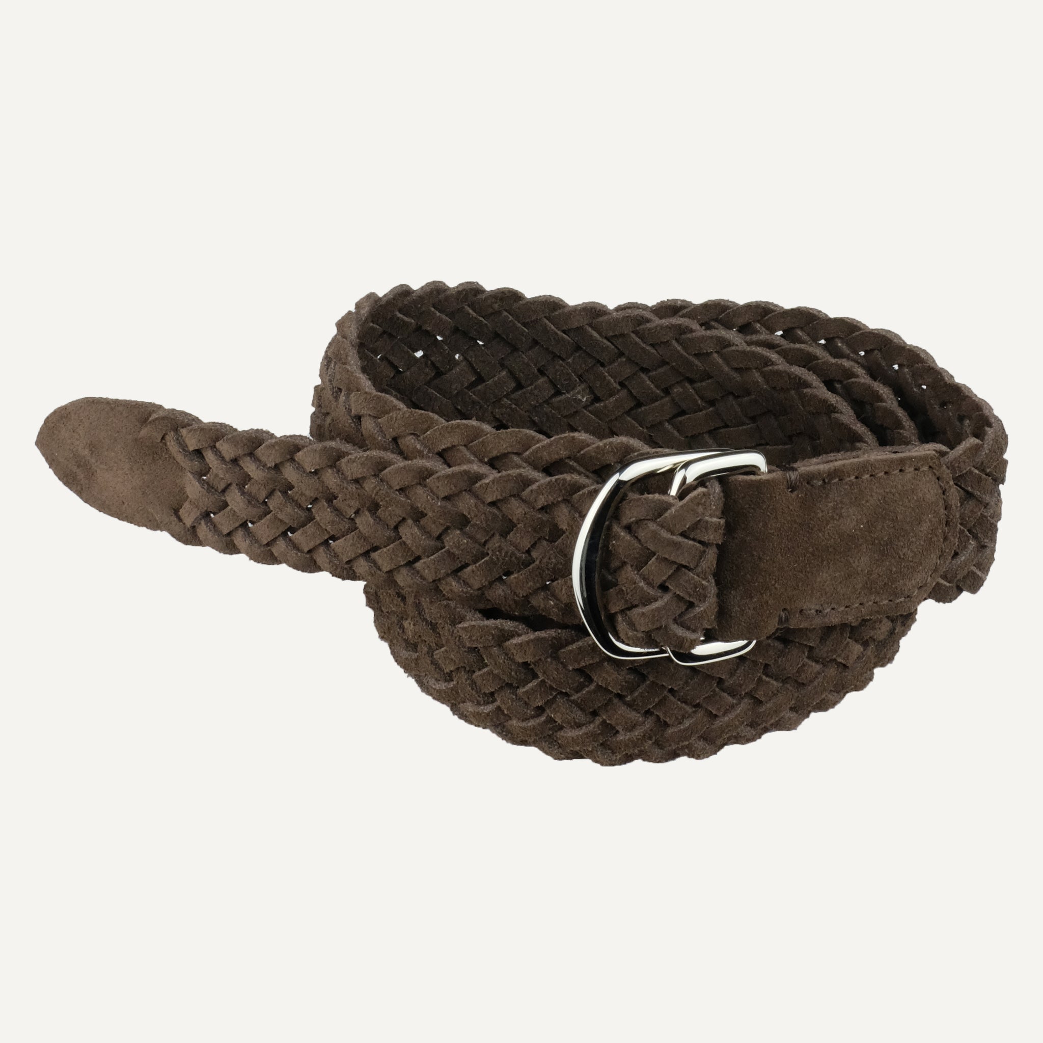 2 Double O-Ring Woven Belt in Chocolate Leather