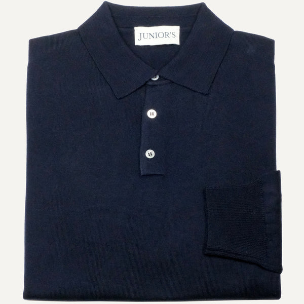 Navy Merino Long Sleeve Polo - Junior's